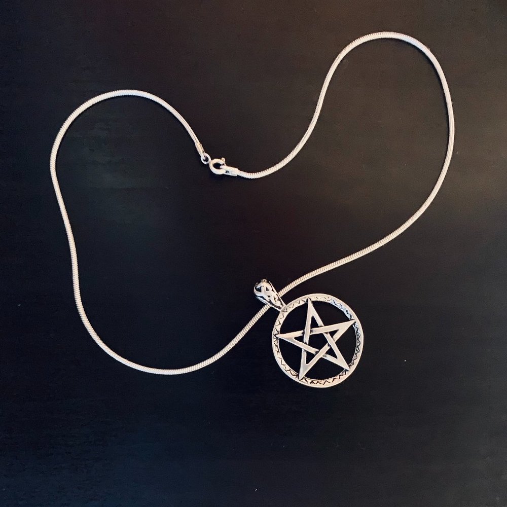 Sterling Silver 925 Pentagram Necklace with Pendant Punk Goth Black Metal Witchy